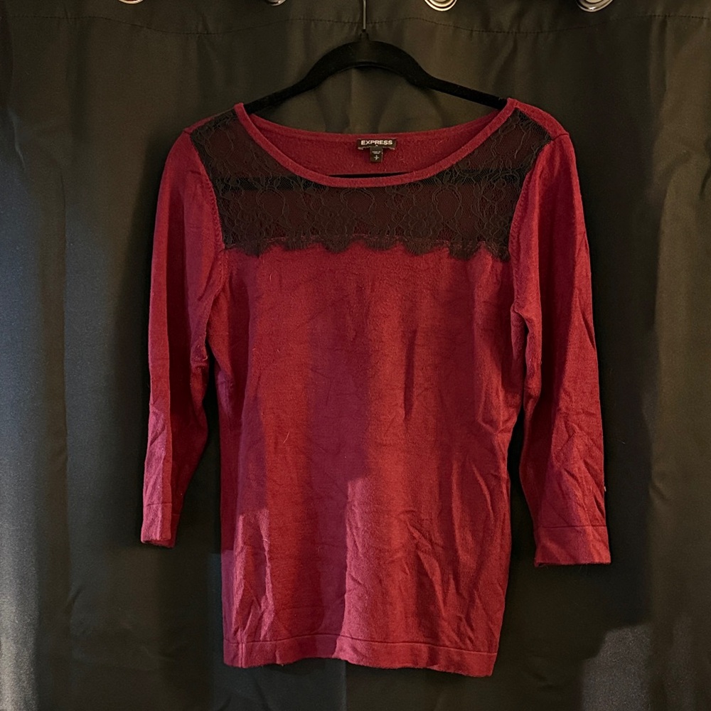 Express Burgundy Lace Accent Blouse
